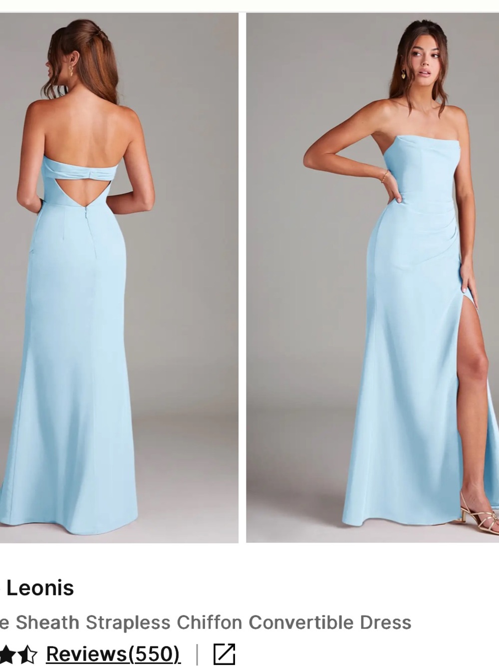Azazie Sky Blue Strapless Sheath Chiffon Dress with Thigh Slit